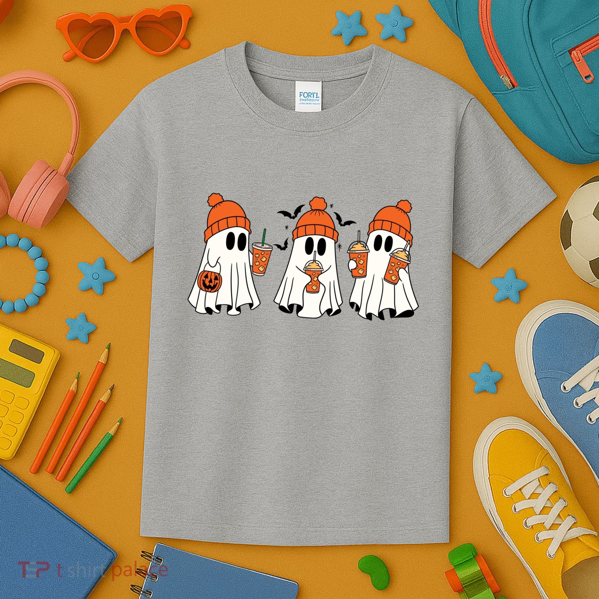 Halloween Coffee Lover Ghost Kids T-Shirt