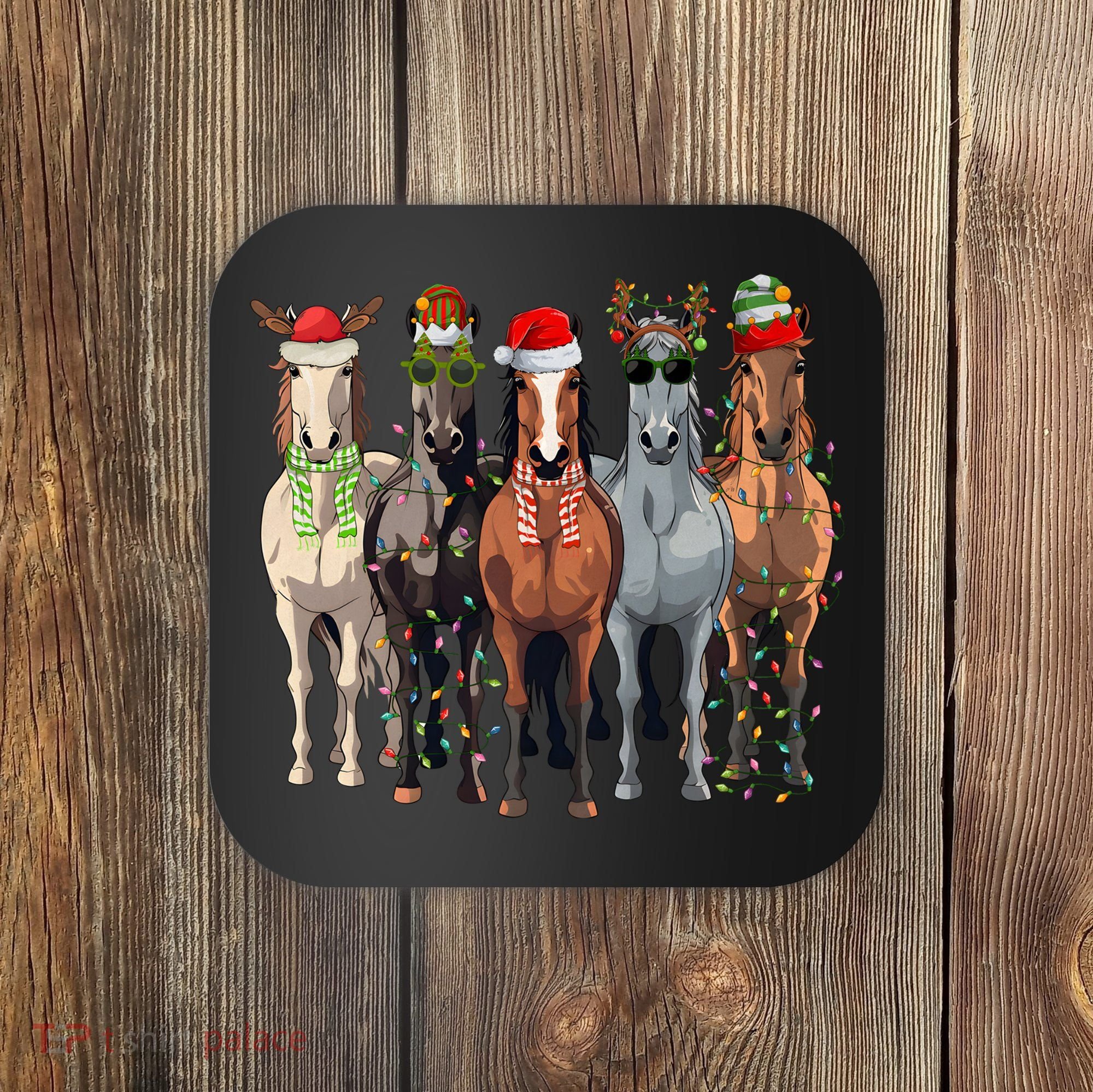 Horse Christmas Lights Holiday Season Xmas Coaster