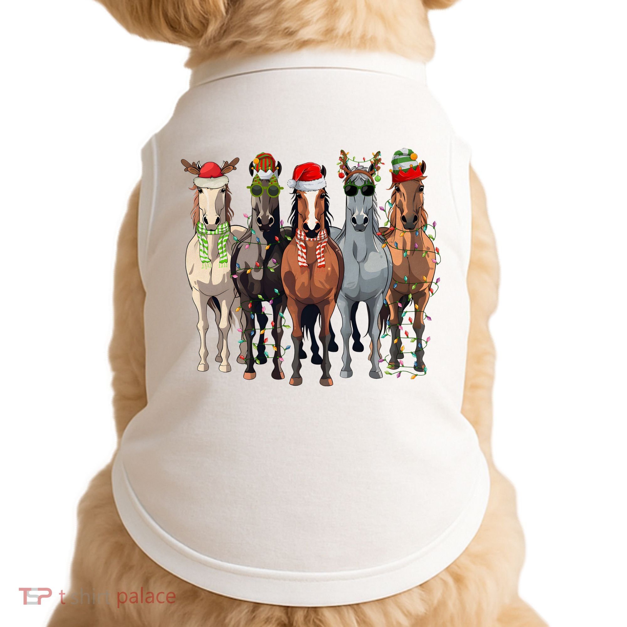 Horse Christmas Lights Holiday Season Xmas Doggie Tank