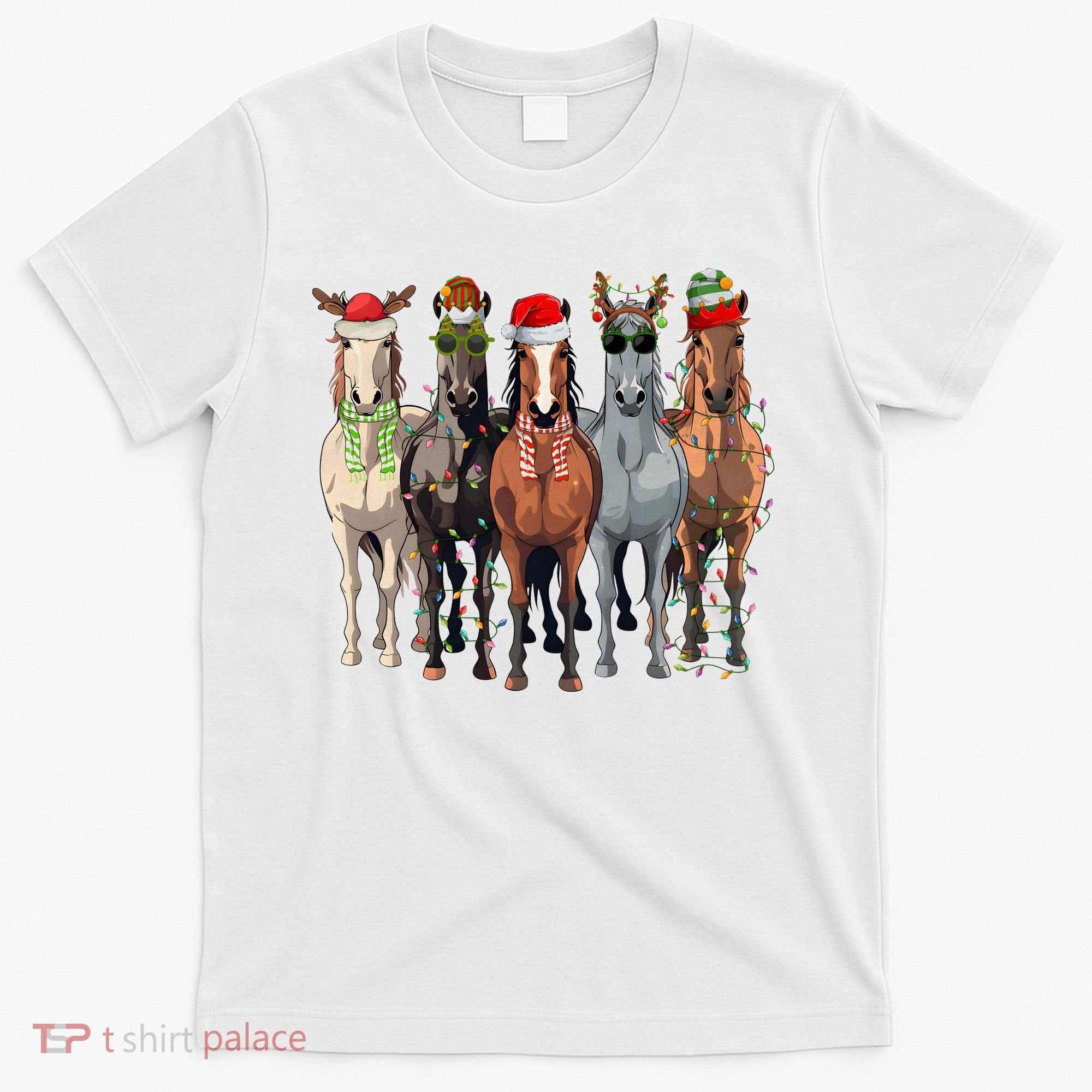 Horse Christmas Lights Holiday Season Xmas T-Shirt