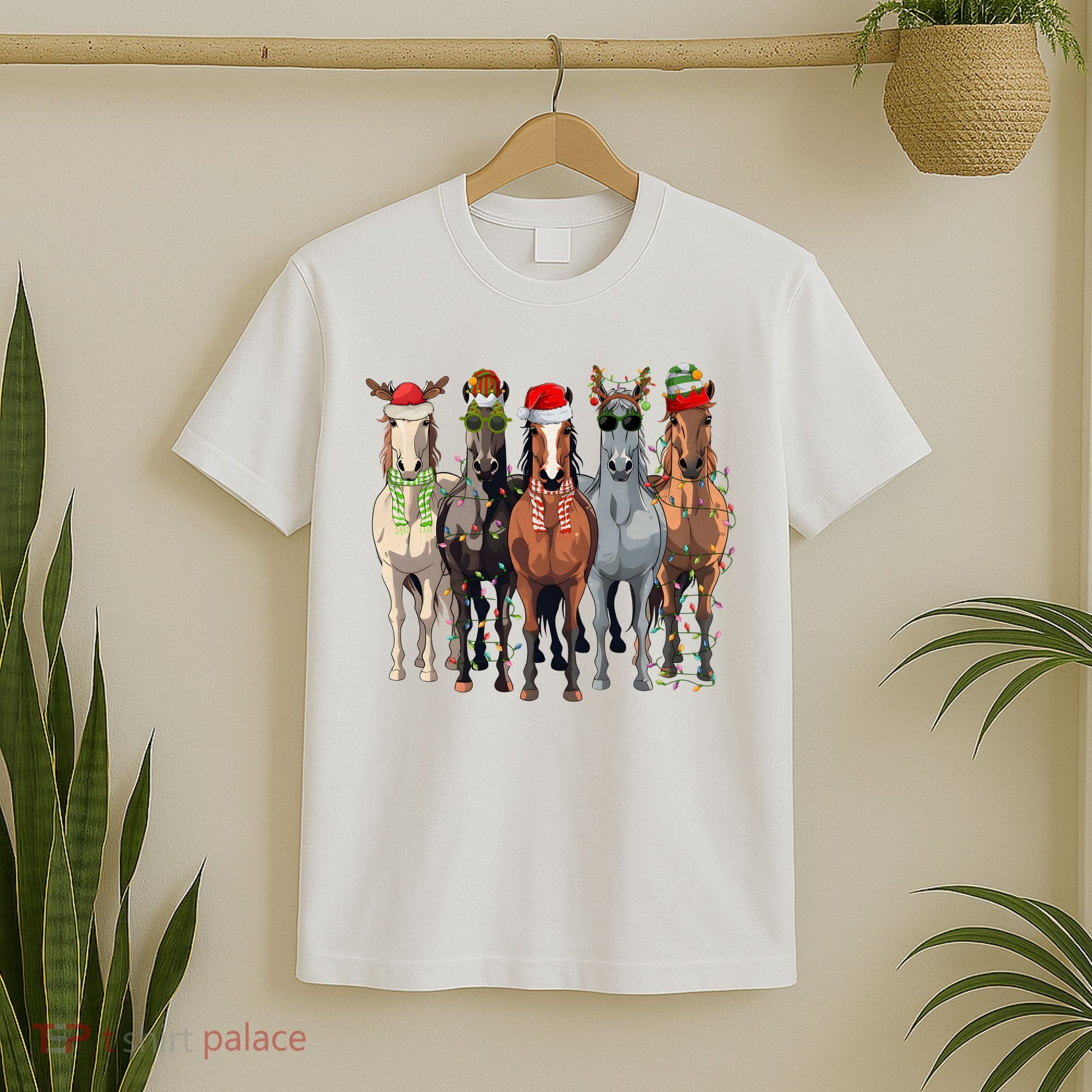 Horse Christmas Lights Holiday Season Xmas T-Shirt