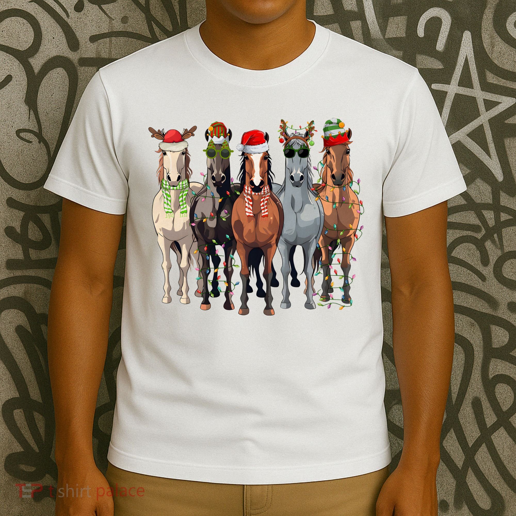 Horse Christmas Lights Holiday Season Xmas T-Shirt