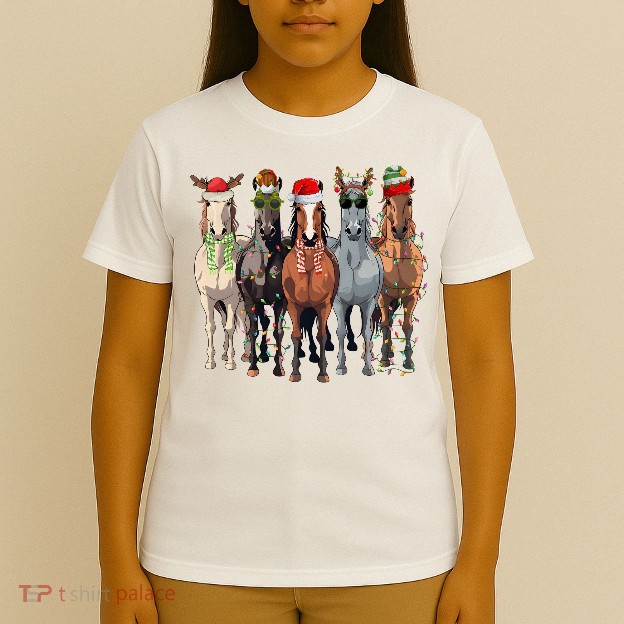 Horse Christmas Lights Holiday Season Xmas T-Shirt