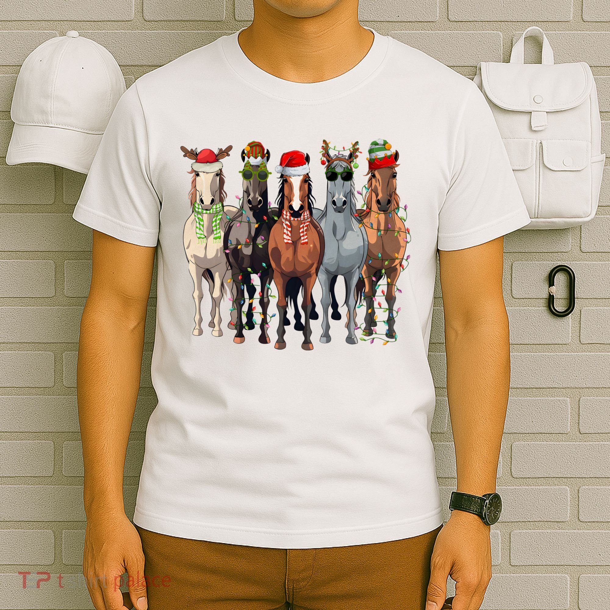 Horse Christmas Lights Holiday Season Xmas T-Shirt