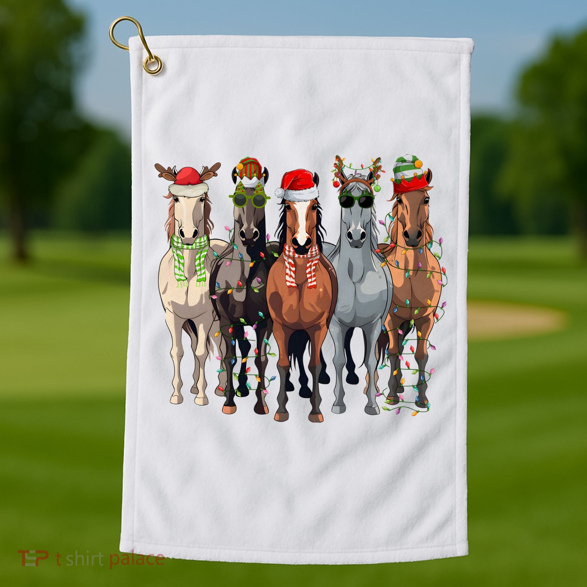 Horse Christmas Lights Holiday Season Xmas Golf Towel