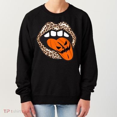 Halloween Cheetah Lips Pumpkin Women's Sweatshirt