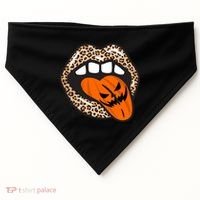 Halloween Cheetah Lips Pumpkin USA-Made Doggie Bandana thumb 0