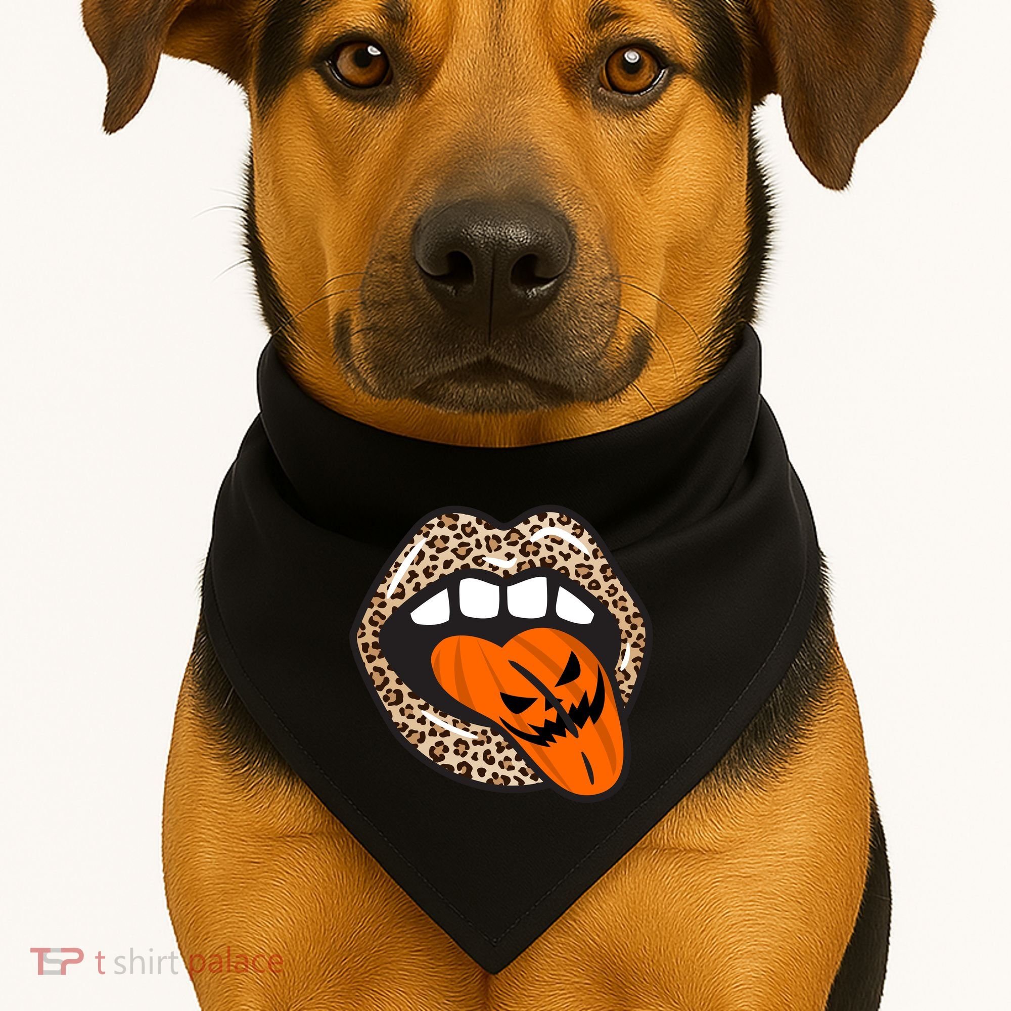 Halloween Cheetah Lips Pumpkin USA-Made Doggie Bandana