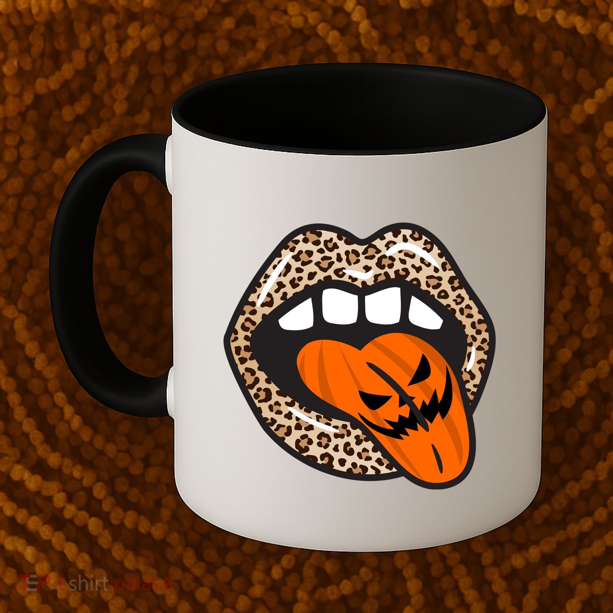 Halloween Cheetah Lips Pumpkin Coffee Mug