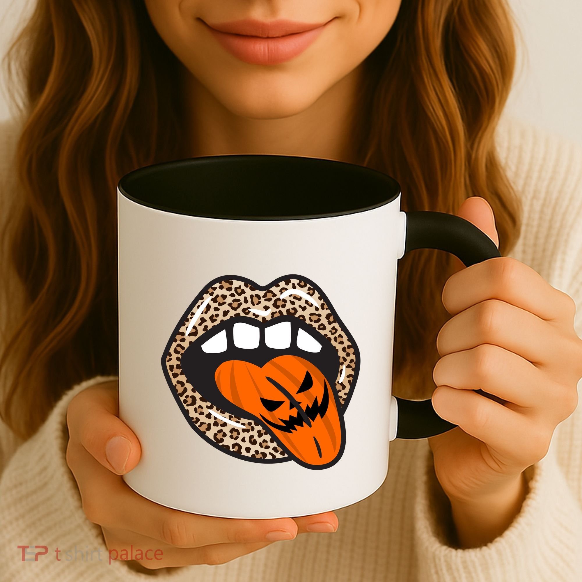 Halloween Cheetah Lips Pumpkin Coffee Mug