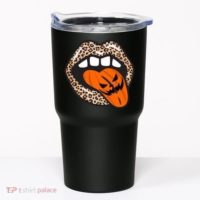 Halloween Cheetah Lips Pumpkin Tumbler