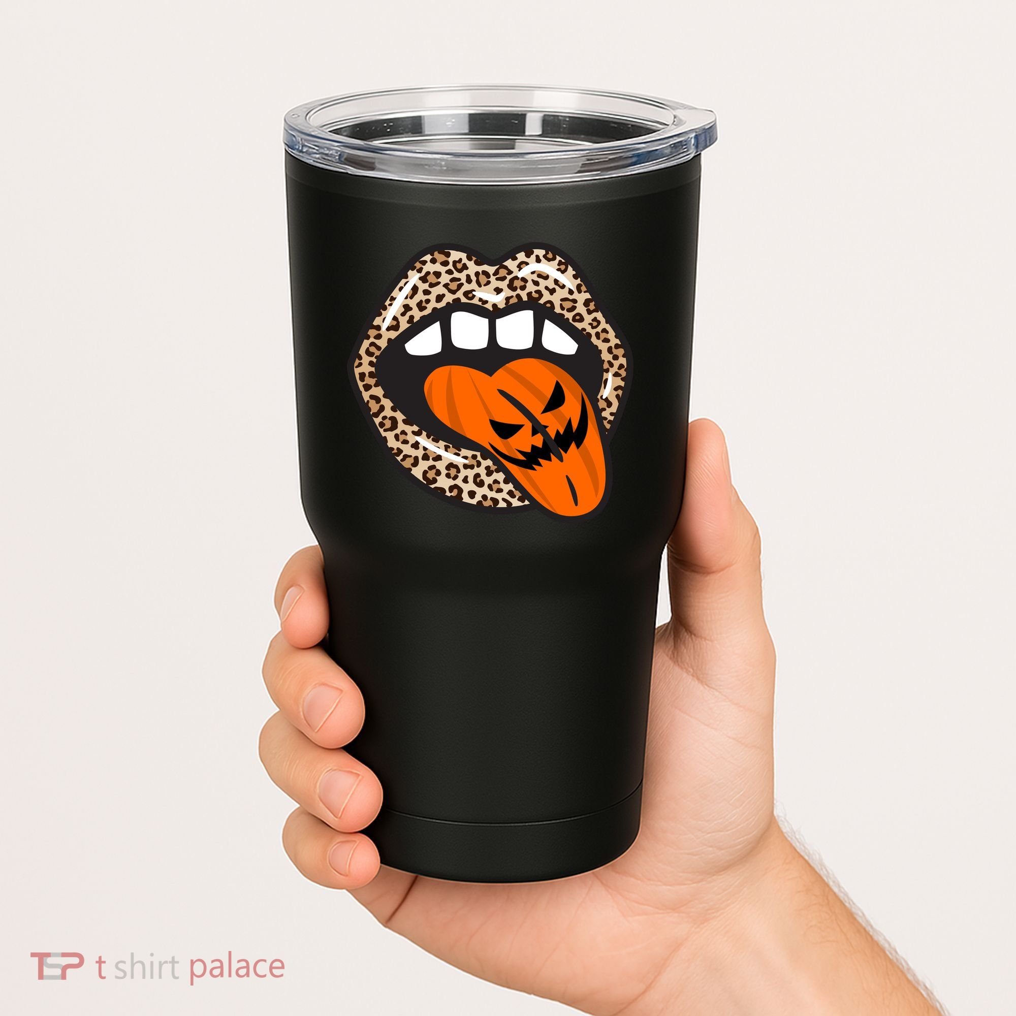 Halloween Cheetah Lips Pumpkin Tumbler