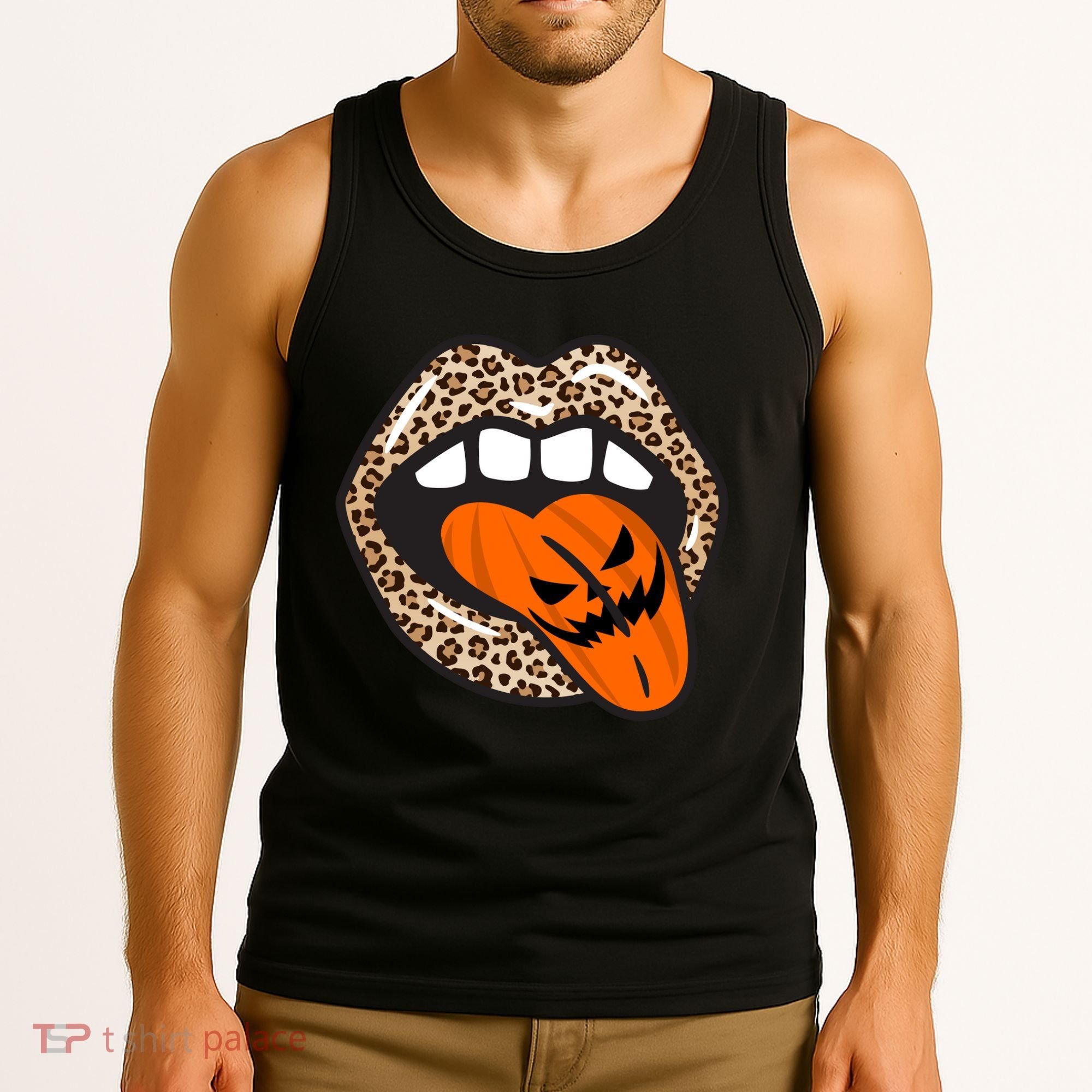 Halloween Cheetah Lips Pumpkin Tank Top