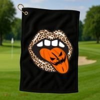 Halloween Cheetah Lips Pumpkin Golf Towel thumb 1