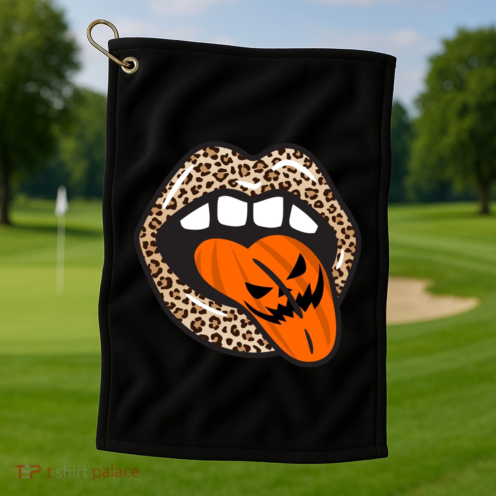Halloween Cheetah Lips Pumpkin Golf Towel