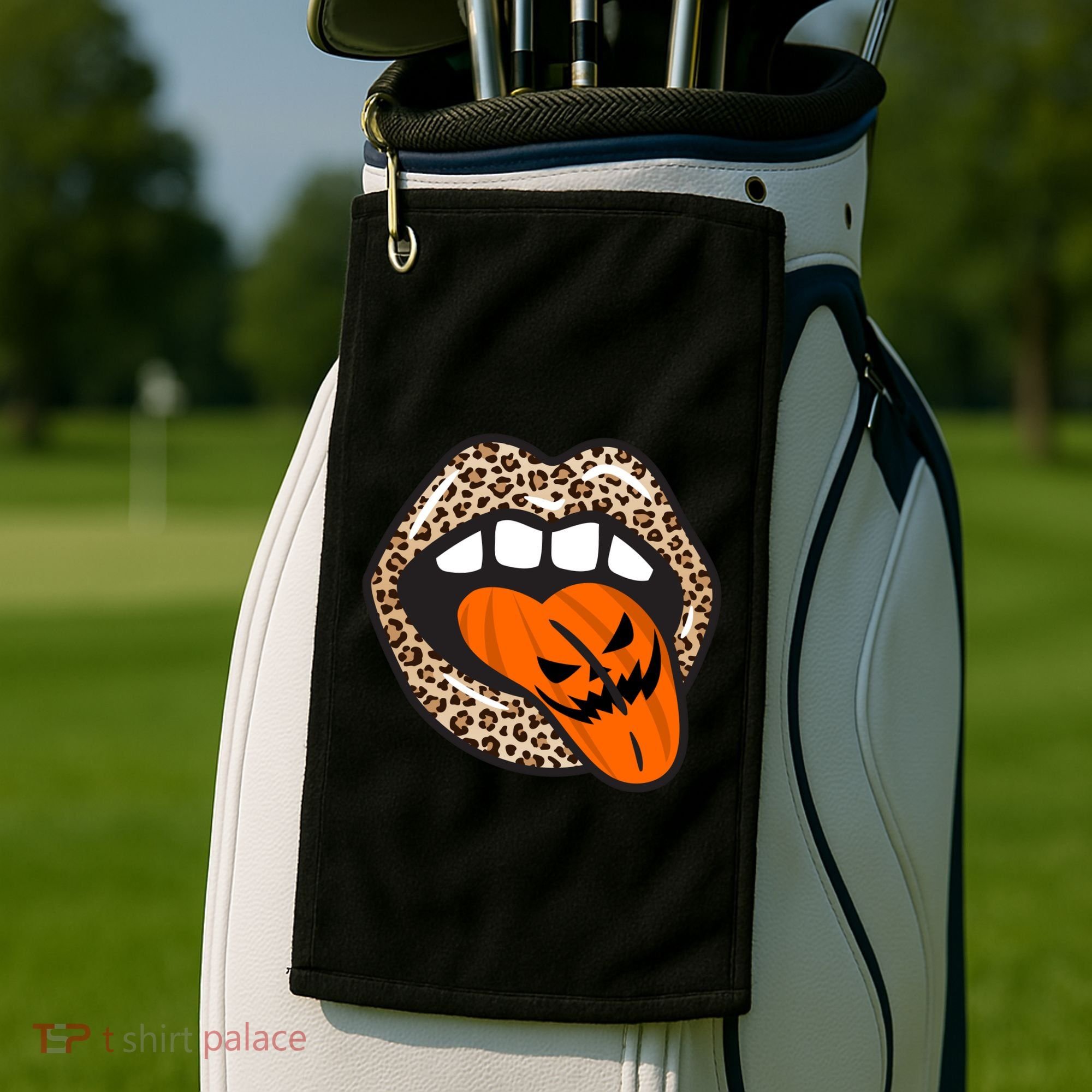 Halloween Cheetah Lips Pumpkin Golf Towel