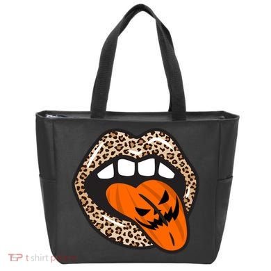 Halloween Cheetah Lips Pumpkin Tote Bag