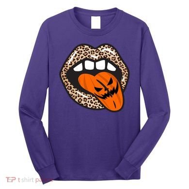 Halloween Cheetah Lips Pumpkin Long Sleeve Shirt