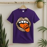 Halloween Cheetah Lips Pumpkin T-Shirt thumb 2