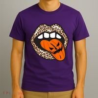 Halloween Cheetah Lips Pumpkin T-Shirt thumb 3