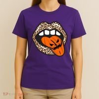 Halloween Cheetah Lips Pumpkin T-Shirt thumb 4