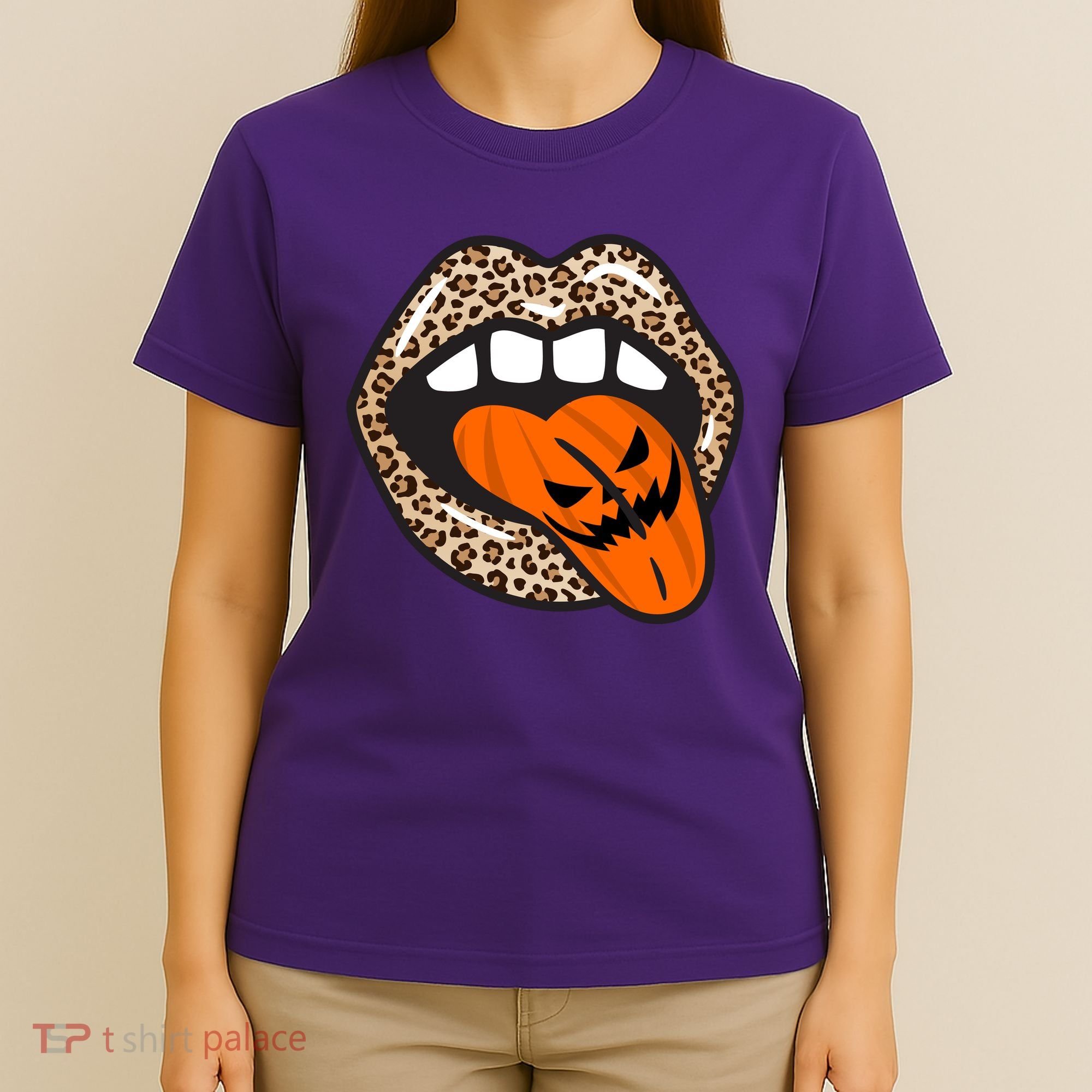 Halloween Cheetah Lips Pumpkin T-Shirt