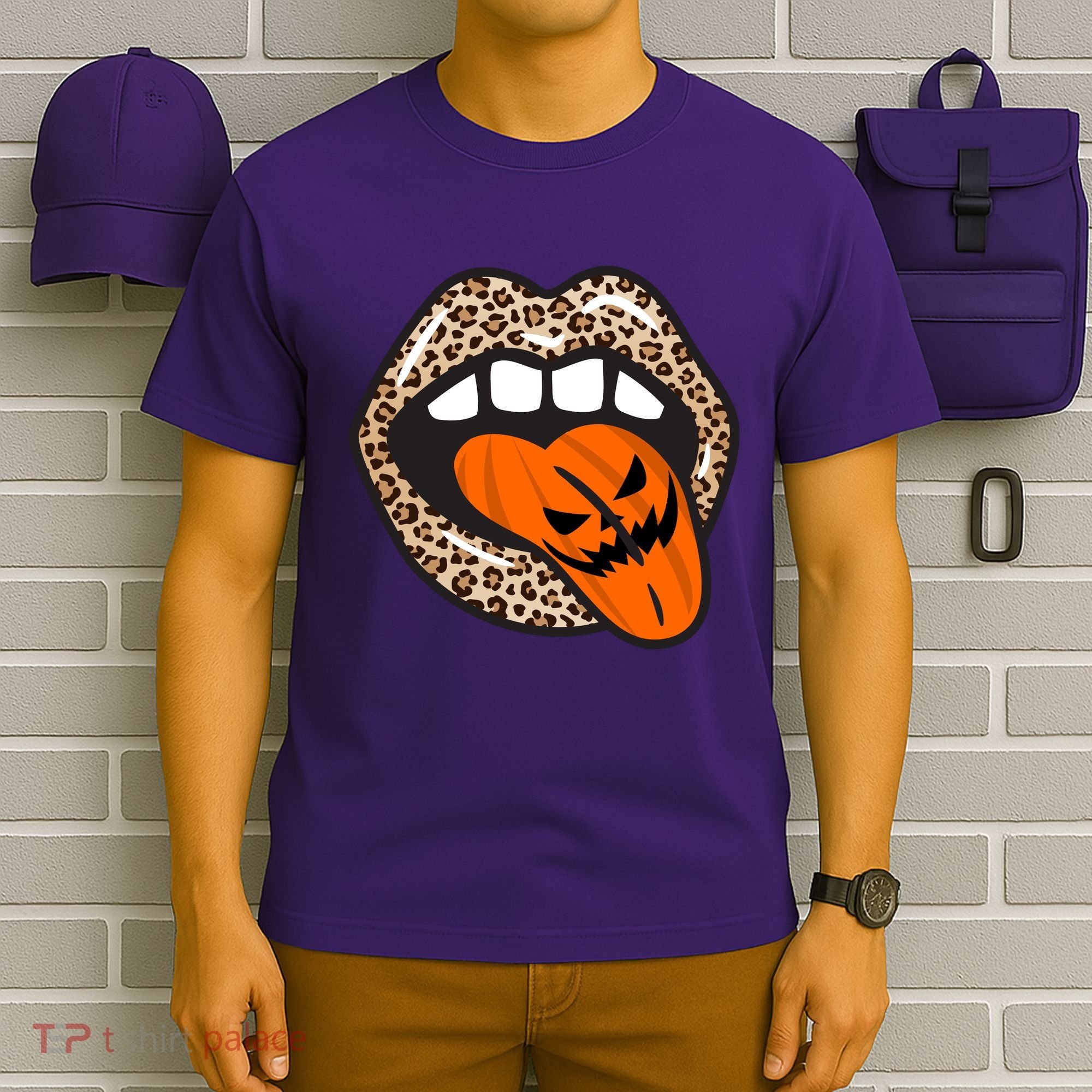 Halloween Cheetah Lips Pumpkin T-Shirt