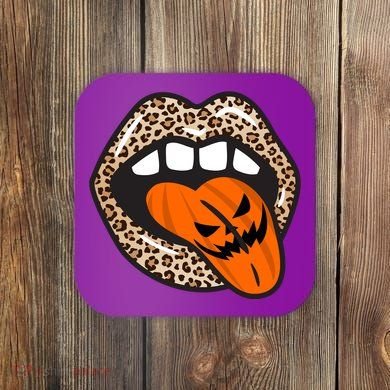 Halloween Cheetah Lips Pumpkin Coaster