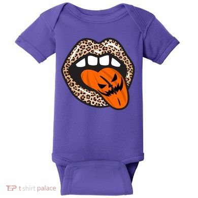 Halloween Cheetah Lips Pumpkin Baby Bodysuit