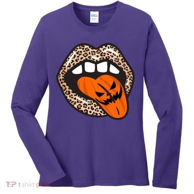Halloween Cheetah Lips Pumpkin Women's Long Sleeve Shirt