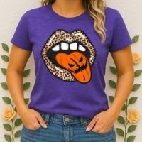 Halloween Cheetah Lips Pumpkin Women's T-Shirt thumb 2