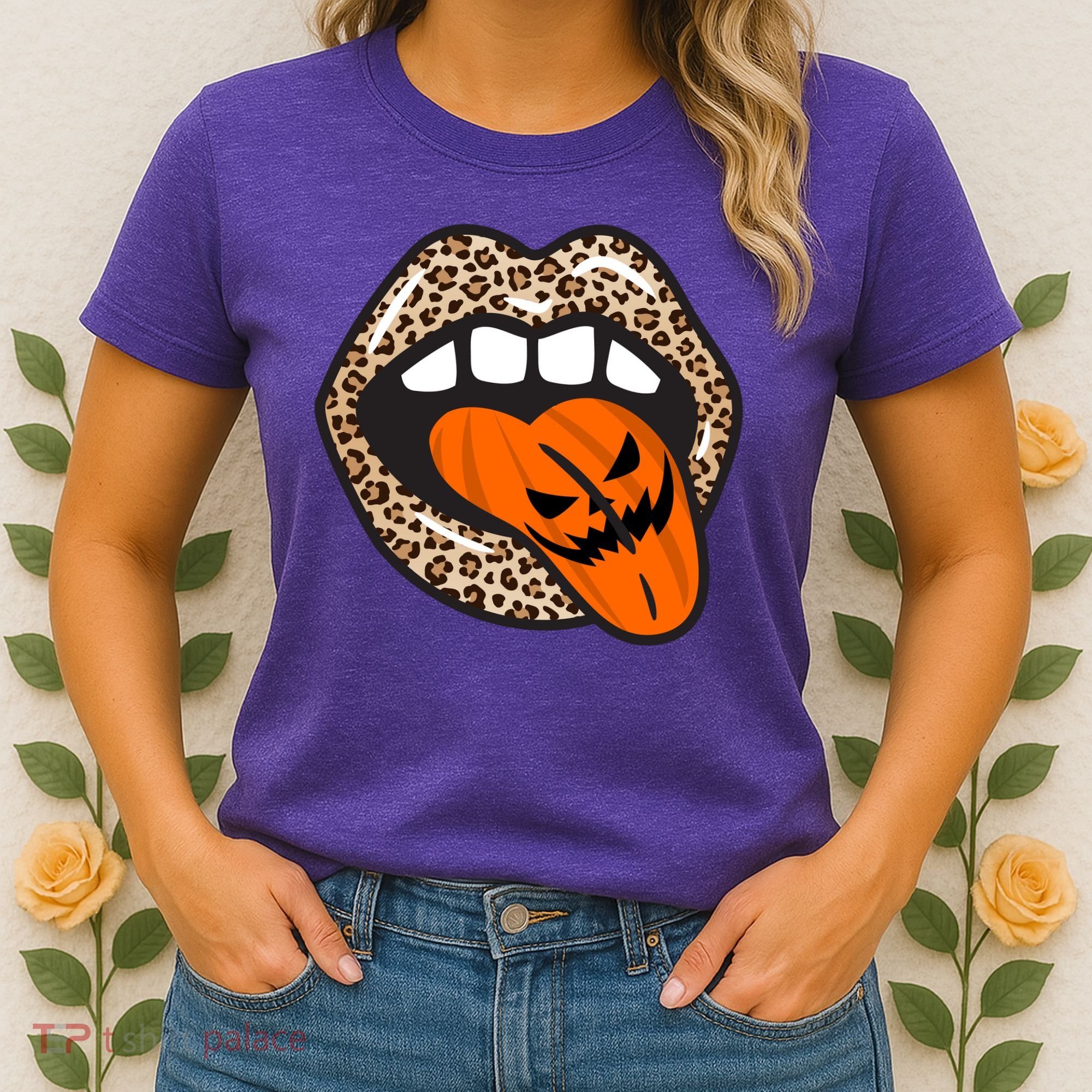 Halloween Cheetah Lips Pumpkin Women's T-Shirt