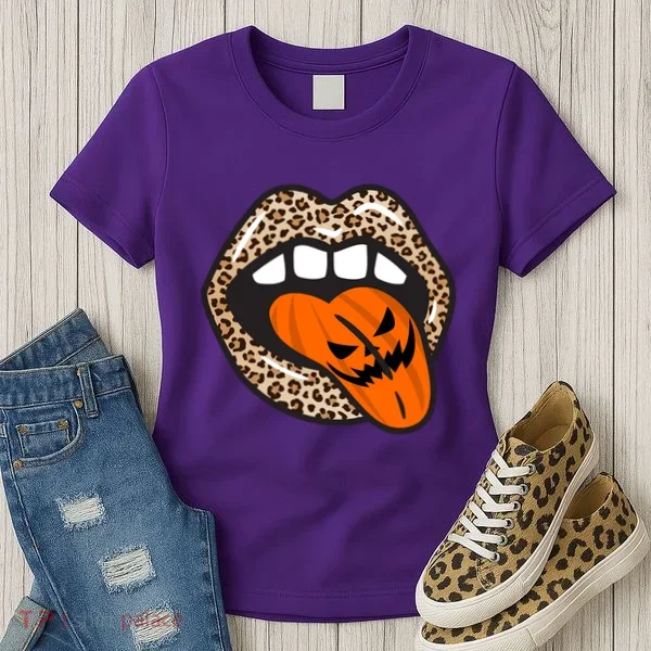 Halloween Cheetah Lips Pumpkin Women's T-Shirt