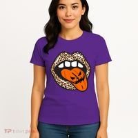 Halloween Cheetah Lips Pumpkin Women's T-Shirt thumb 4