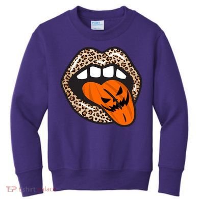 Halloween Cheetah Lips Pumpkin Kids Sweatshirt