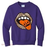 Halloween Cheetah Lips Pumpkin Kids Sweatshirt thumb 0