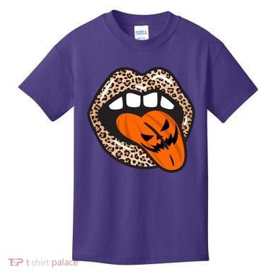 Halloween Cheetah Lips Pumpkin Kids T-Shirt