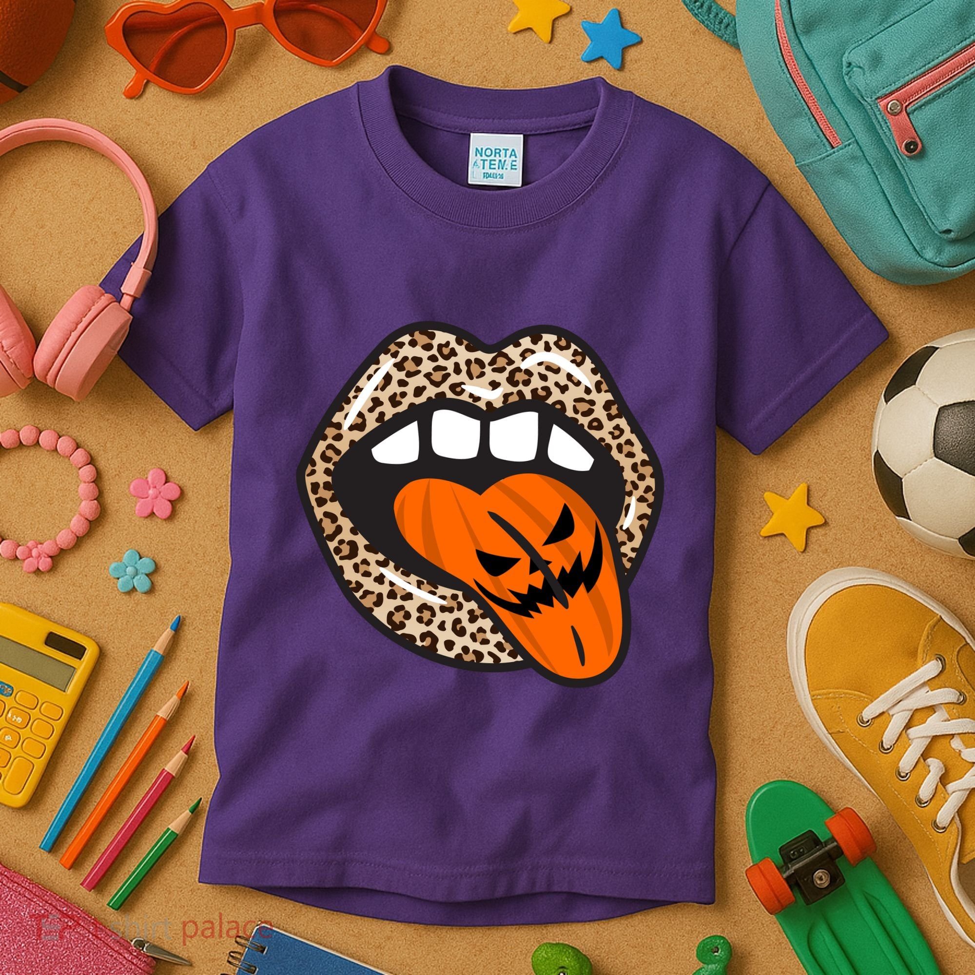 Halloween Cheetah Lips Pumpkin Kids T-Shirt