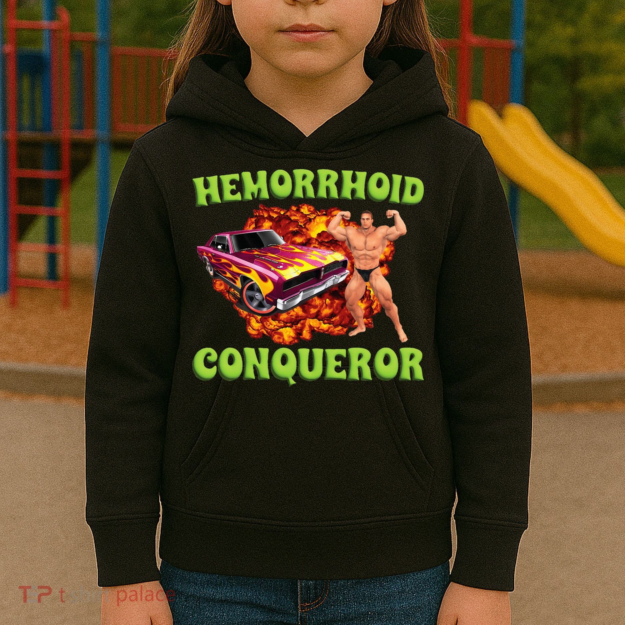 Hemorrhoid Conqueror Meme Weird Offensive Cringe Joke Kids Hoodie