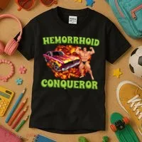 Hemorrhoid Conqueror Meme Weird Offensive Cringe Joke Kids T-Shirt thumb 3