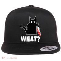 Halloween Costume Murderous Cat Bloody Knife Flat Bill Trucker Hat thumb 0