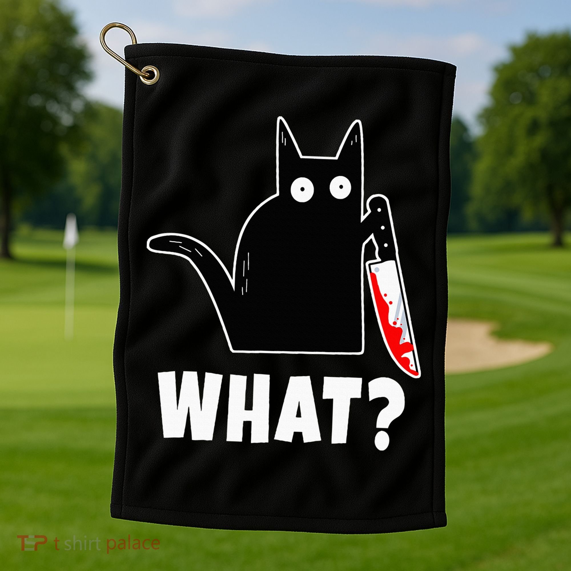 Halloween Costume Murderous Cat Bloody Knife Golf Towel