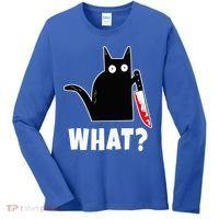 Halloween Costume Murderous Cat Bloody Knife Women's Long Sleeve Shirt thumb 0