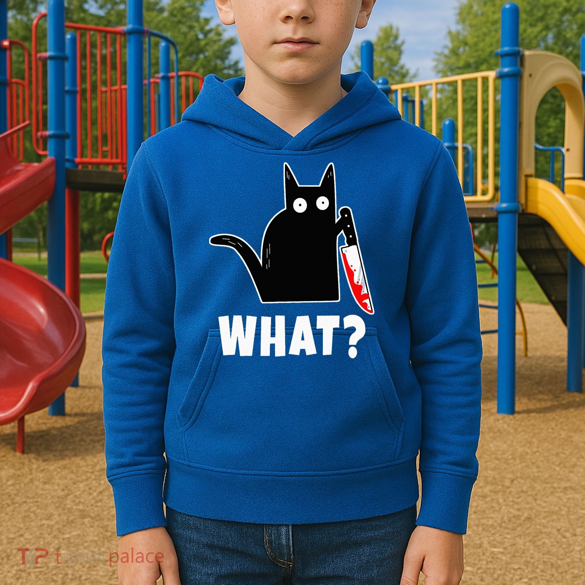 Halloween Costume Murderous Cat Bloody Knife Kids Hoodie