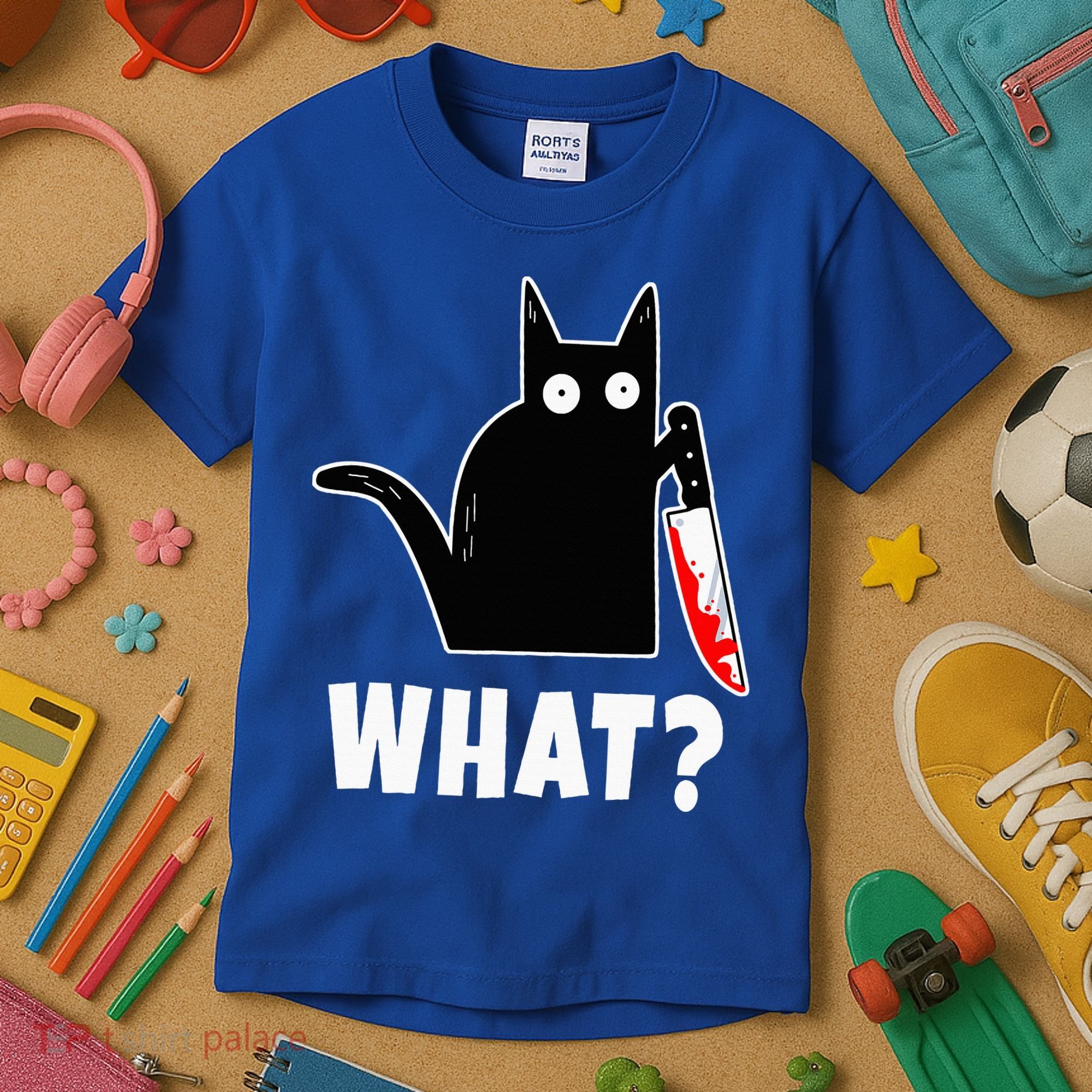 Halloween Costume Murderous Cat Bloody Knife Kids T-Shirt