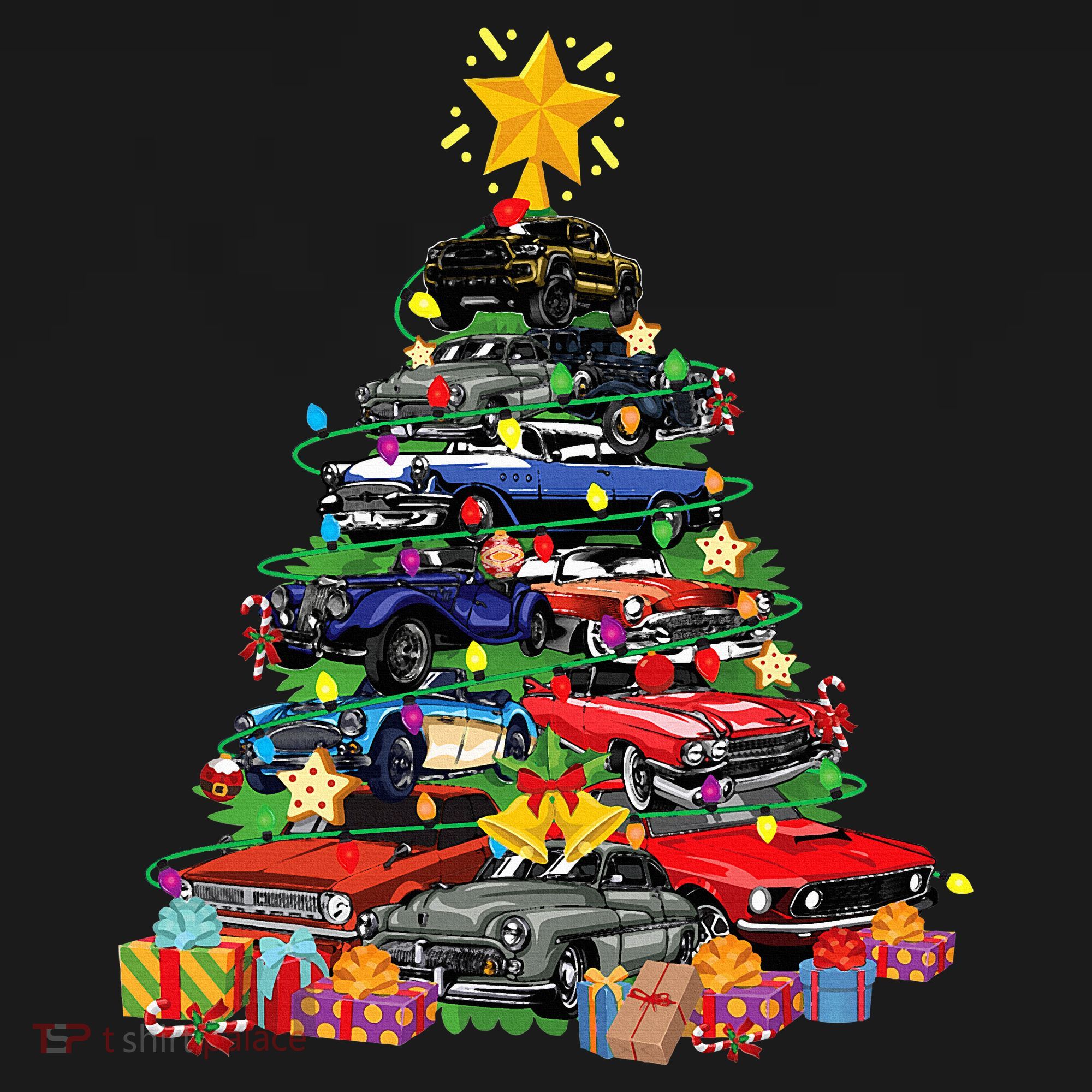 Hotrods Classic Muscle Car Christmas Tree Pajama Set