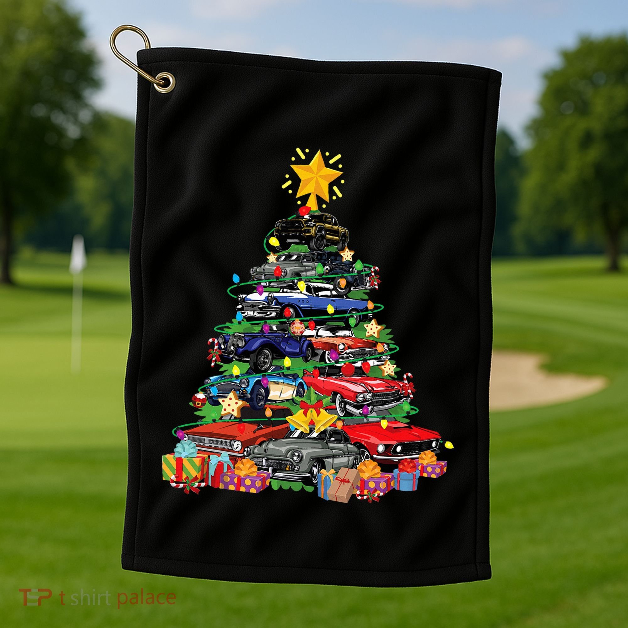 Hotrods Classic Muscle Car Christmas Tree Golf Towel