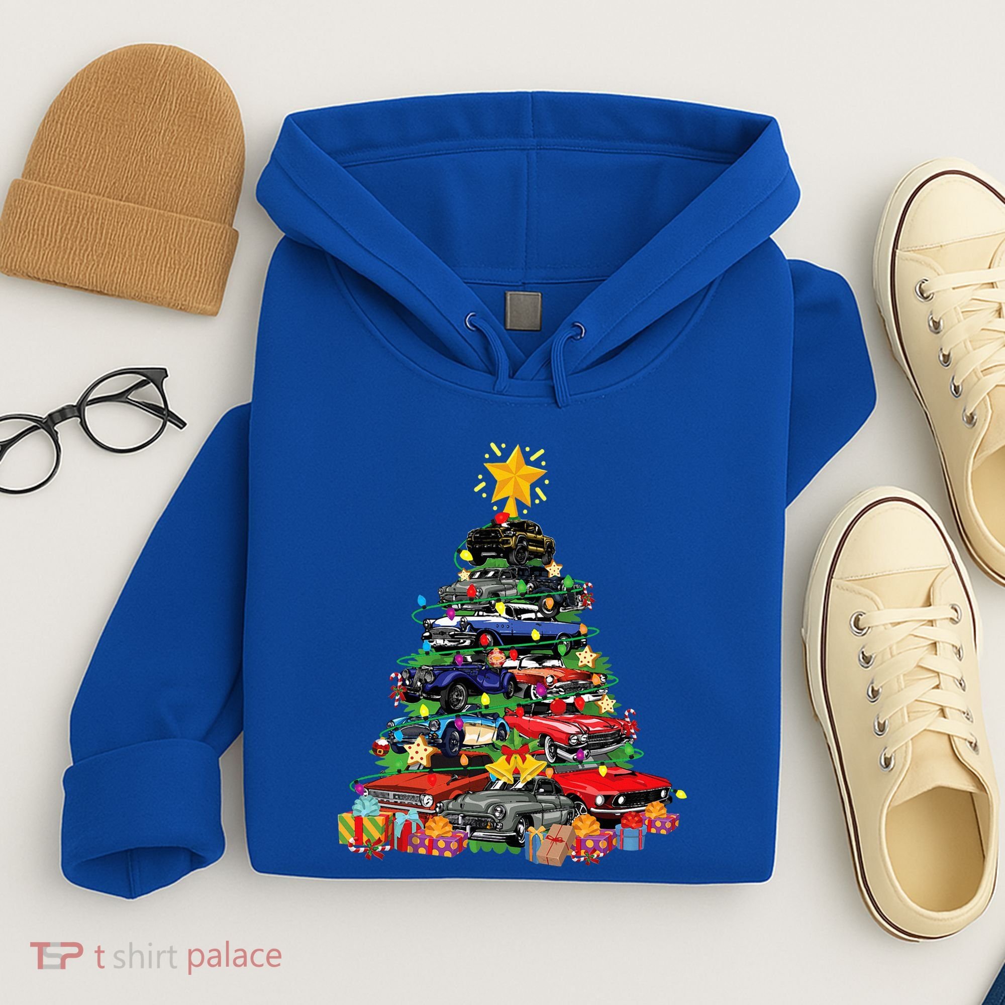 Hotrods Classic Muscle Car Christmas Tree Hoodie