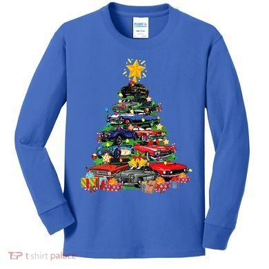 Hotrods Classic Muscle Car Christmas Tree Kids Long Sleeve Shirt