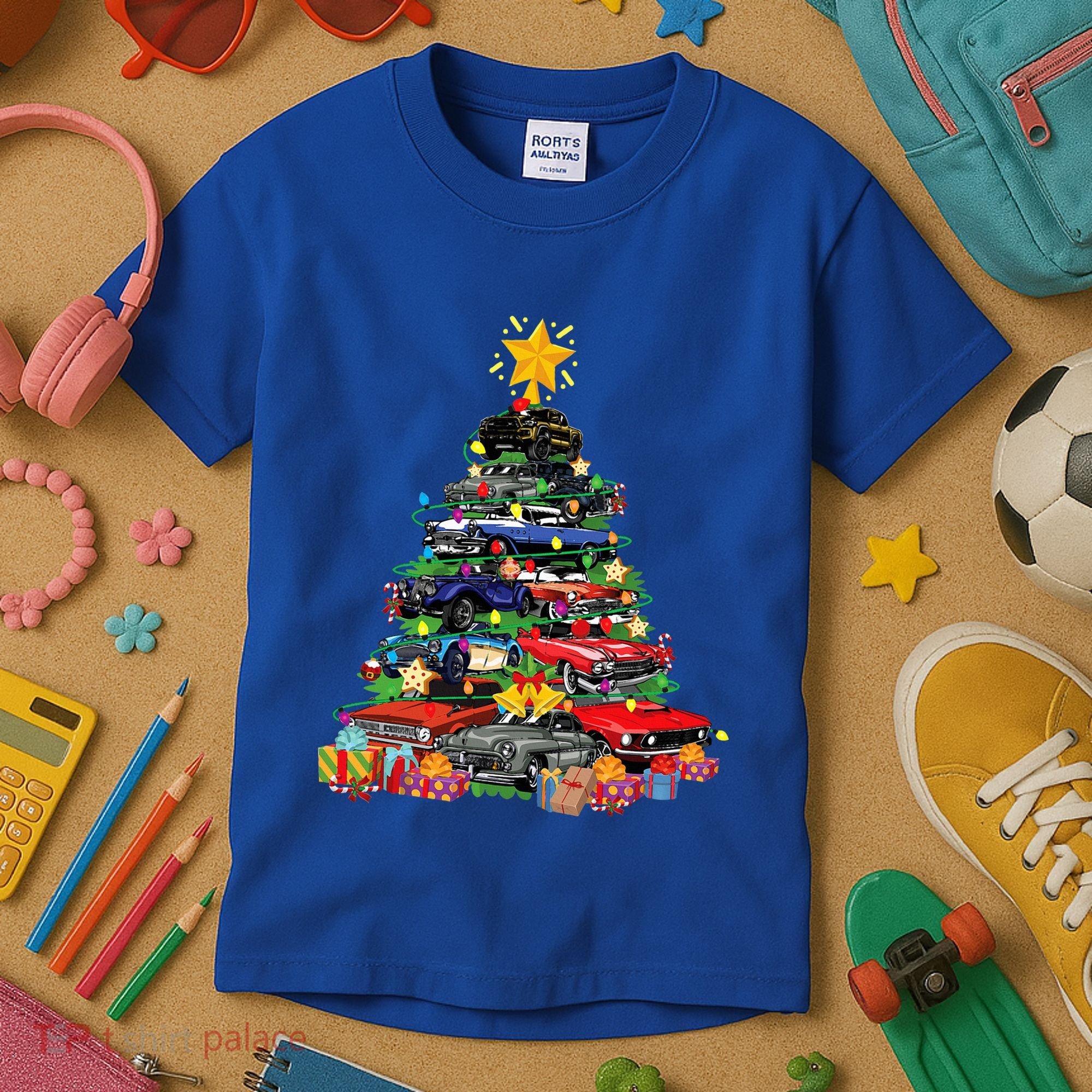 Hotrods Classic Muscle Car Christmas Tree Kids T-Shirt